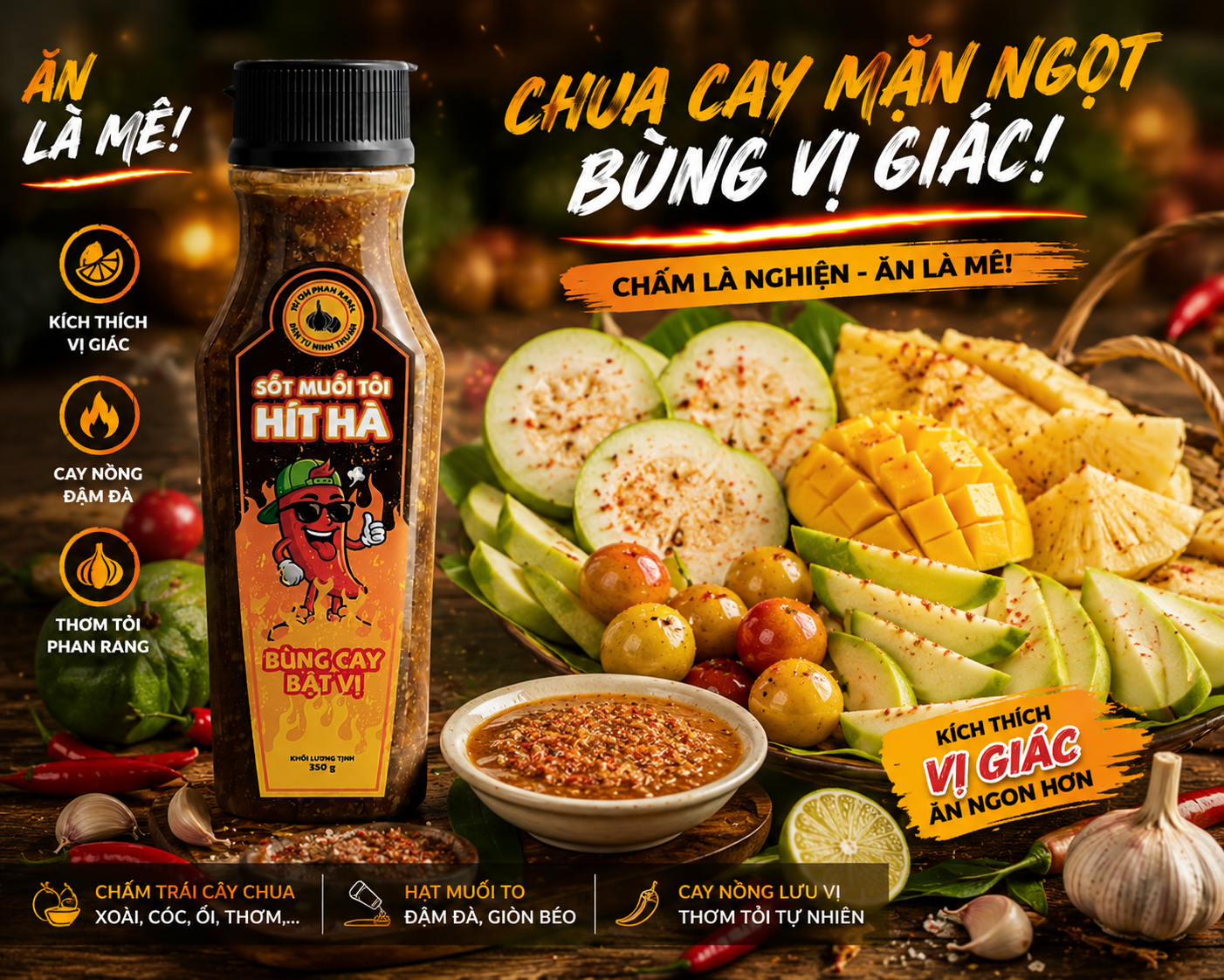 Sốt muối tỏi Hít Hà chấm cùng xoài, cóc, ổi, thơm